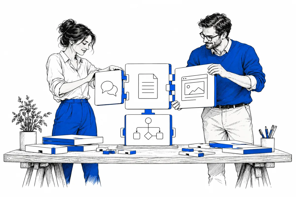Business professionals shaping a system around the needs of a business